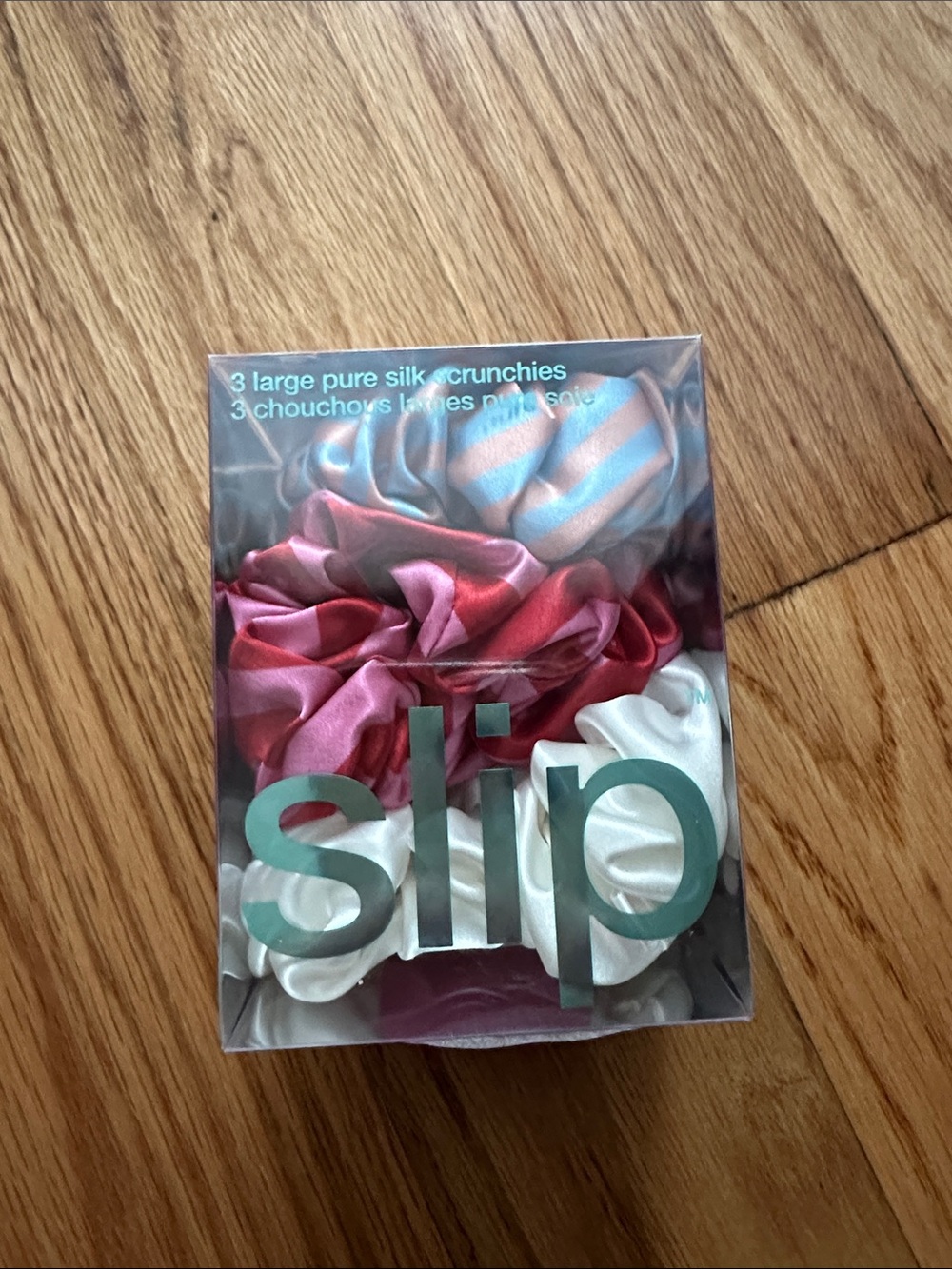 slip Silk Scrunchie Set — Pink, Red, White, Blue Stripe